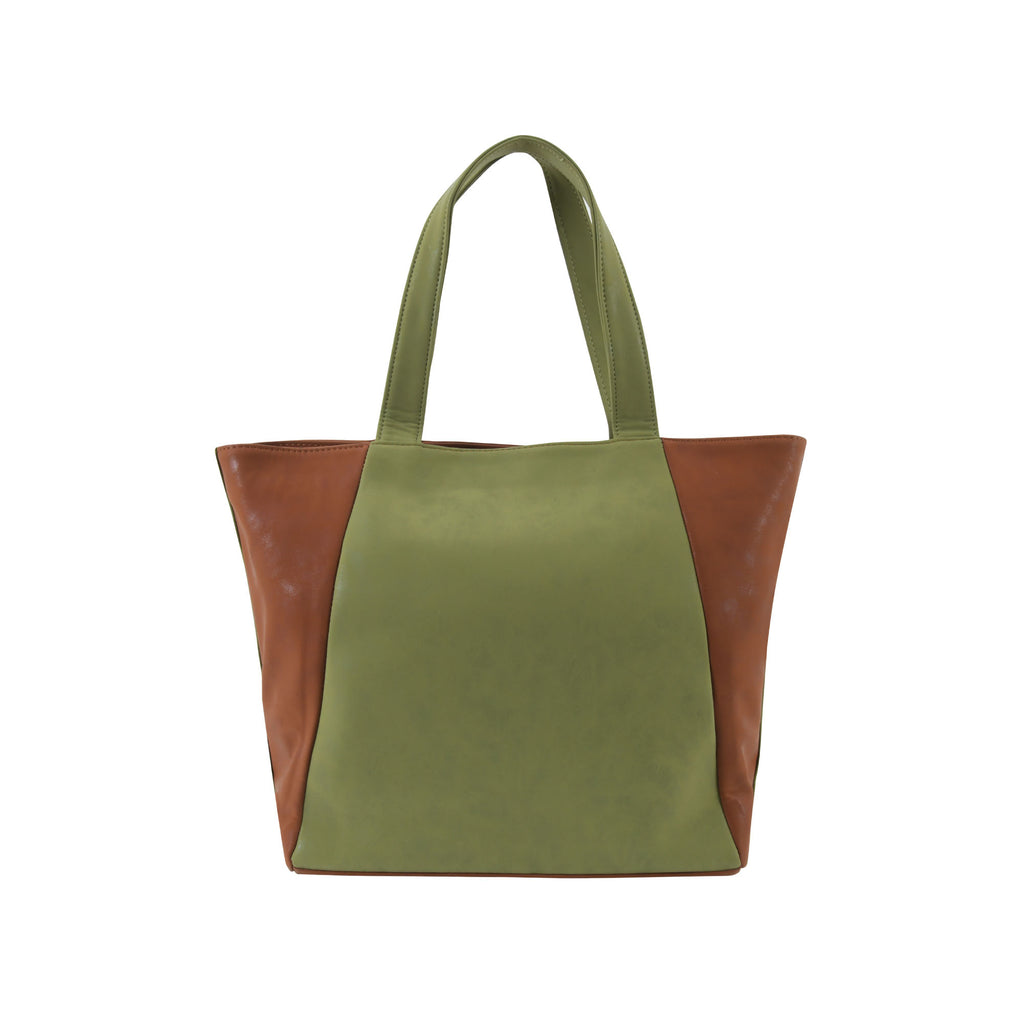 Dual Luxury Tote - Tan and Green