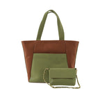 Dual Luxury Tote - Tan and Green