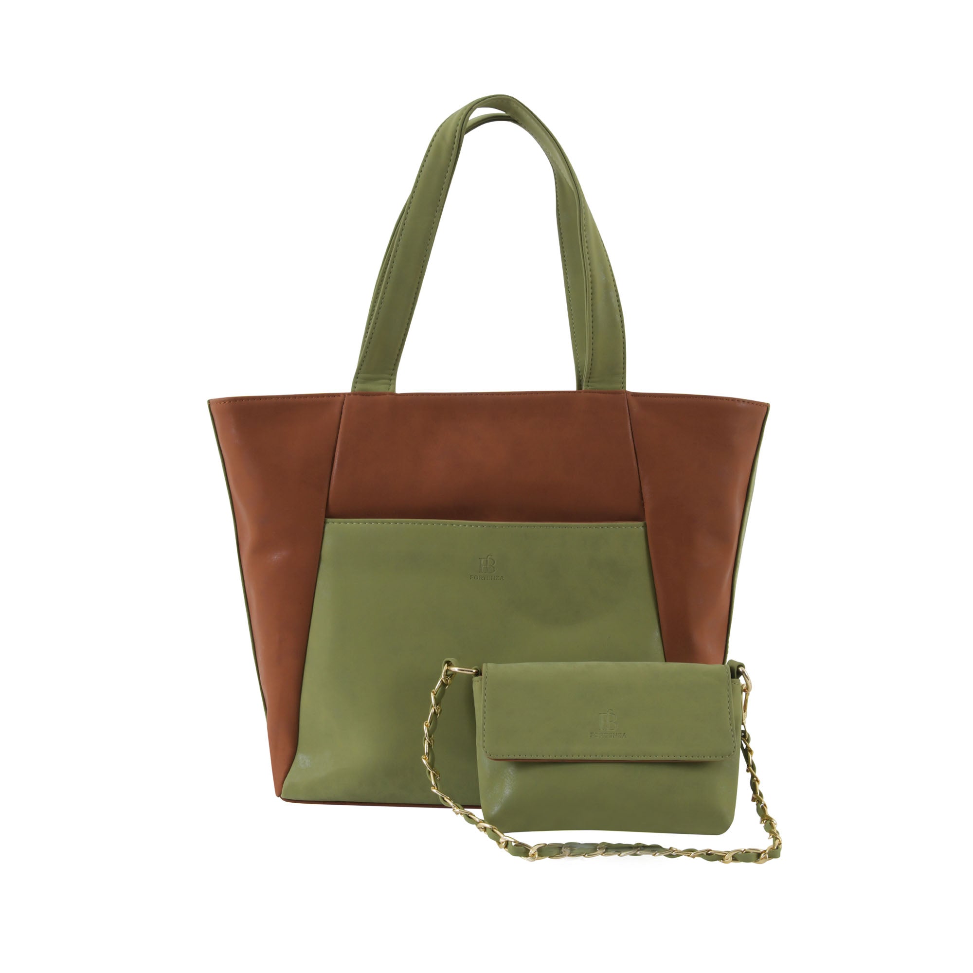 Dual Luxury Tote - Tan and Green