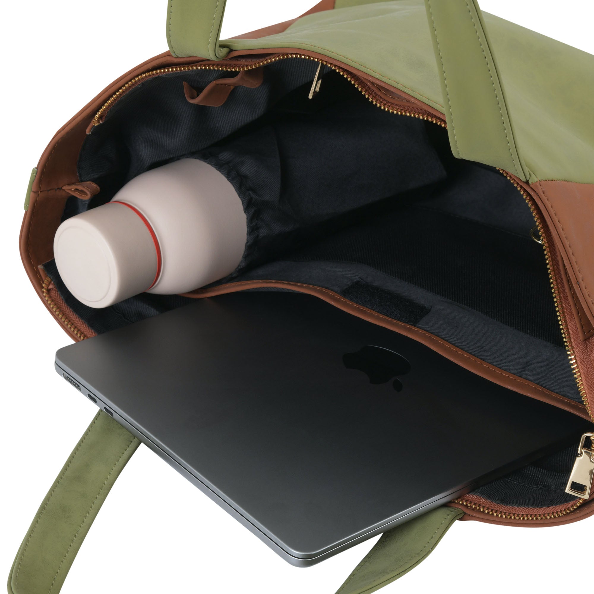 Dual Luxury Tote - Tan and Green