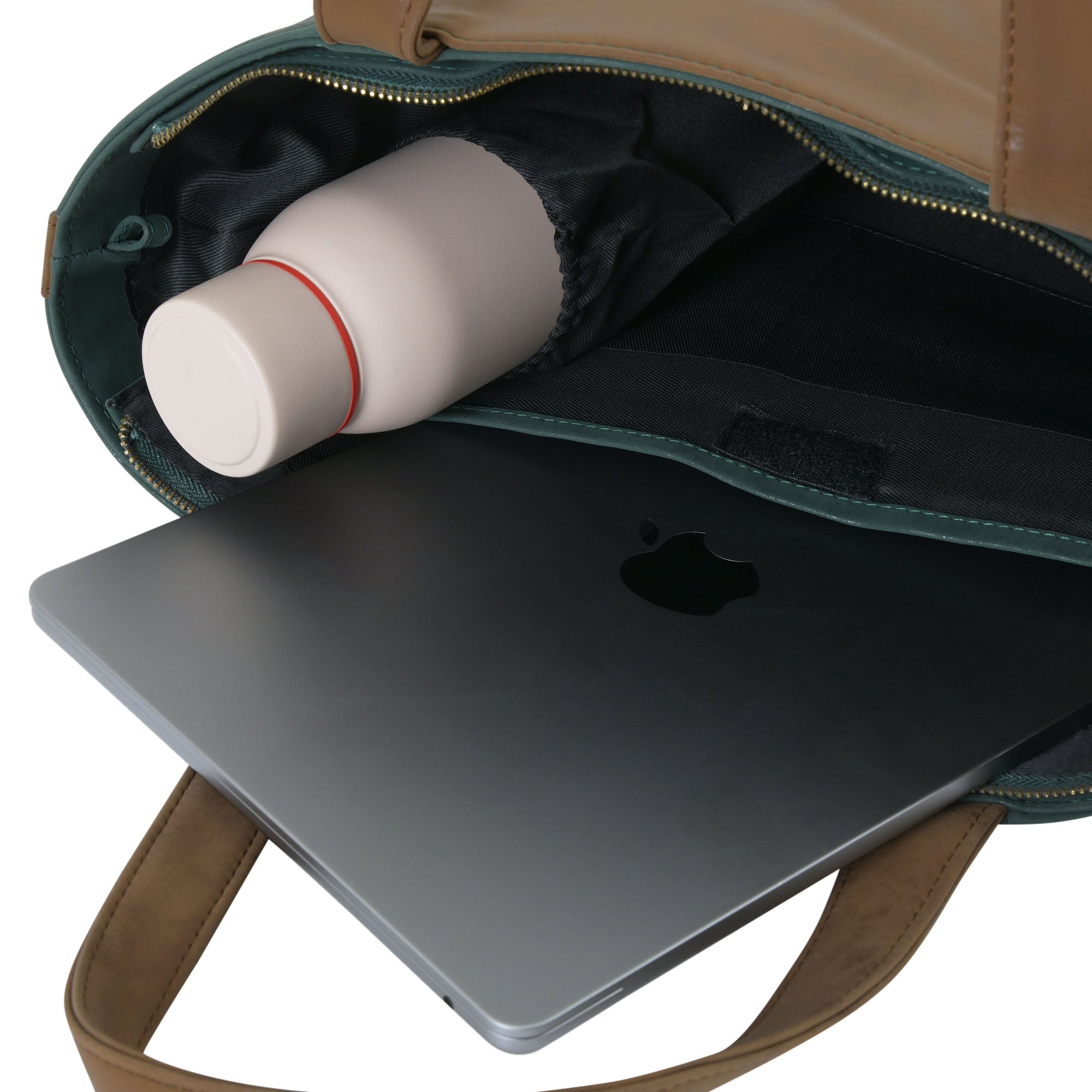 Dual Luxury Tote - Dark green and Tan