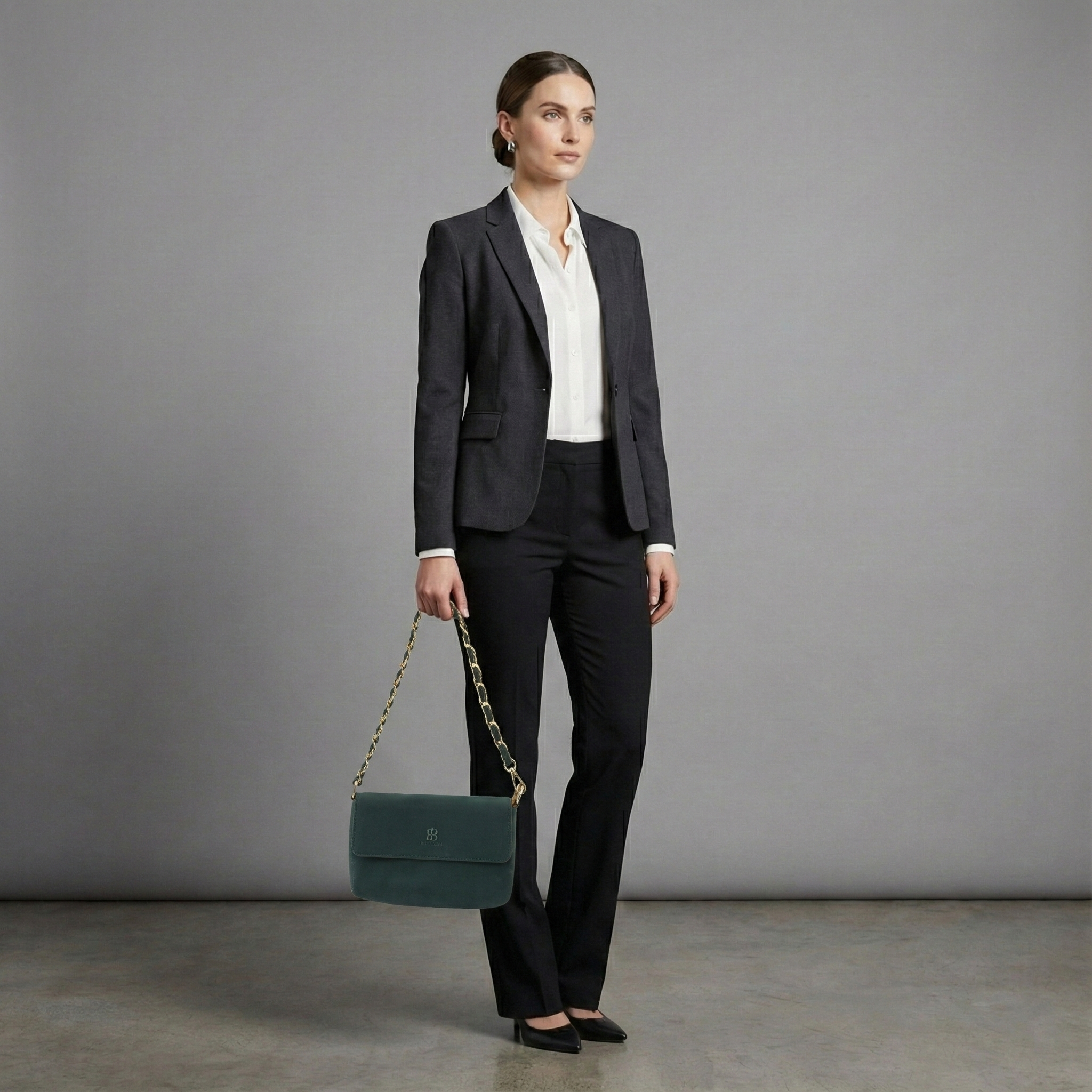 Dual Luxury Tote - Dark green and Tan