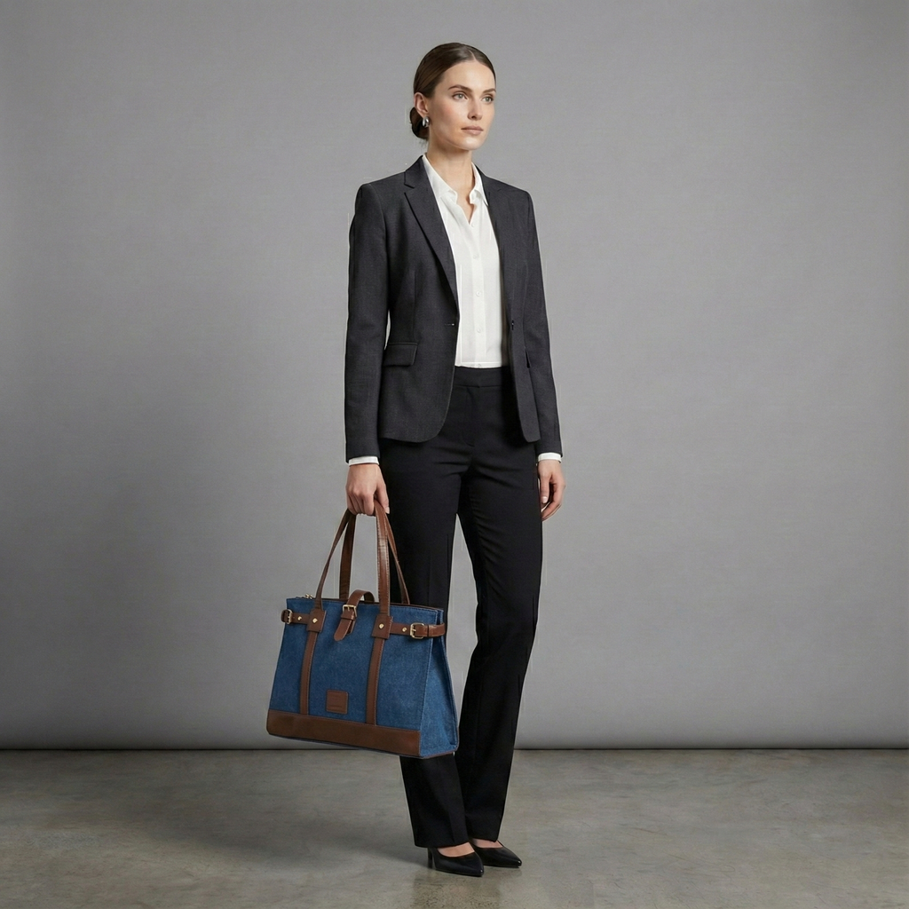 Denim Luxury Blue and Tan Tote