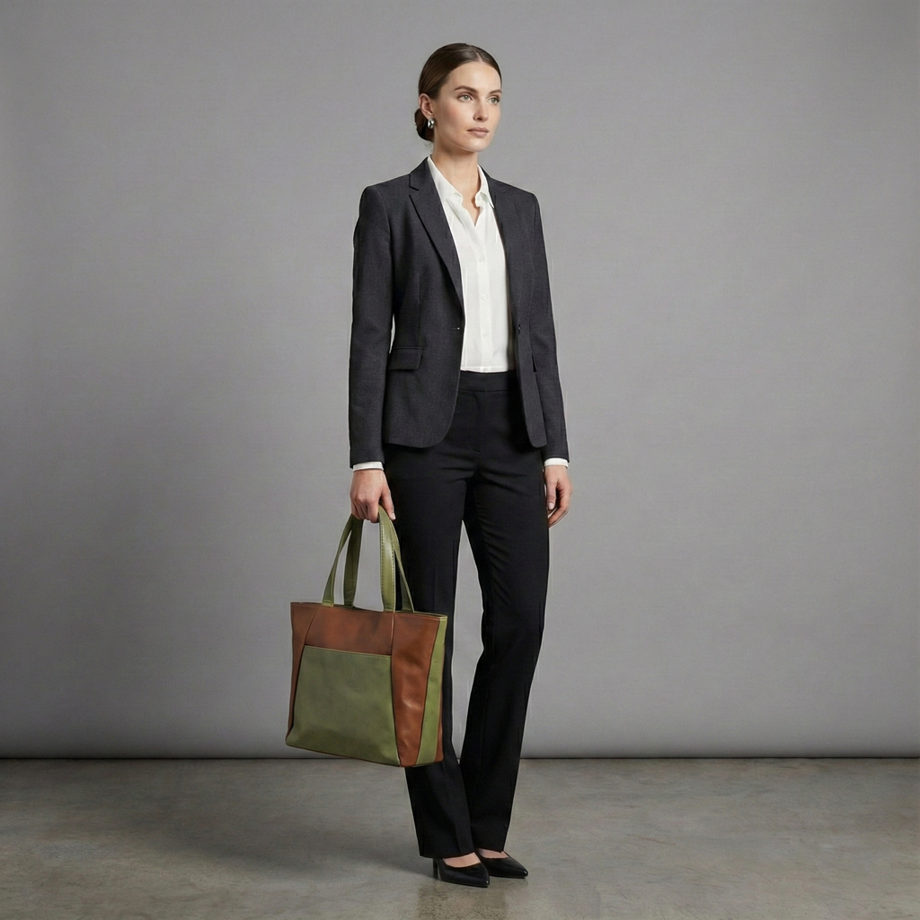 Dual Luxury Tote - Tan and Green