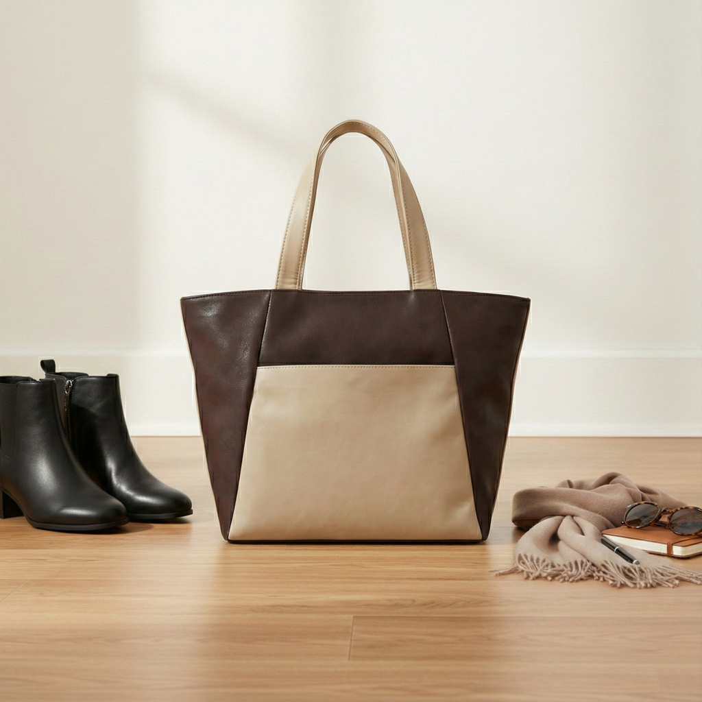 Dual Luxury Tote - Beige and Brown