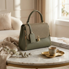 Olive Green Structured Top-Handle Handbag with Gold Hardware